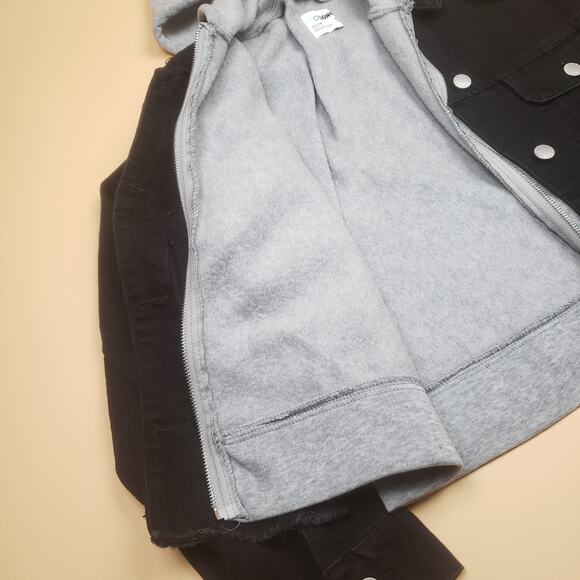 Ci Sono Denim Collection Hooded Denim Jacket Black Cropped Womens Small Zip Up - Picture 5 of 13